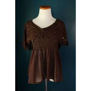 Vintage Y2K Erica Brooke Sheer Brown Tank Top Sequin Shrug Cape Capelet Fairy L